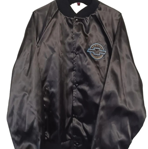 Vintage Genuine Chevrolet Chevy Black Satin Bomber Jacket Size L USA - Picture 2 of 3